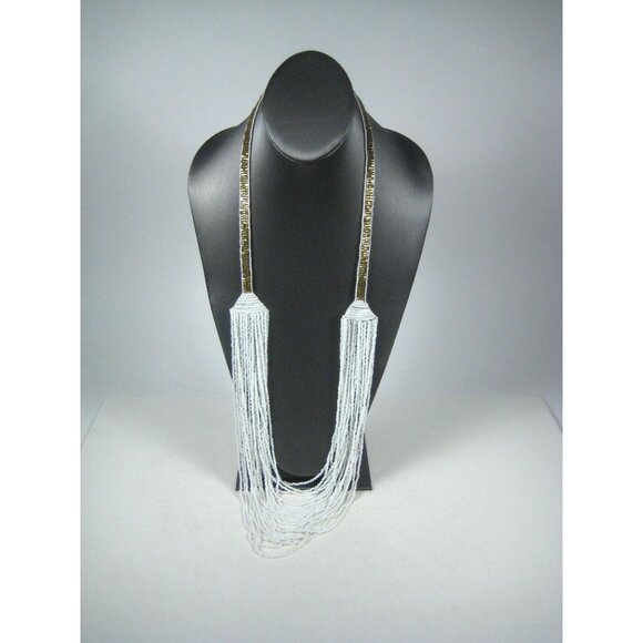 Vintage Multi Strand Goldtone Glass Seed Bead Necklace 35in Festival Party - Picture 4 of 9